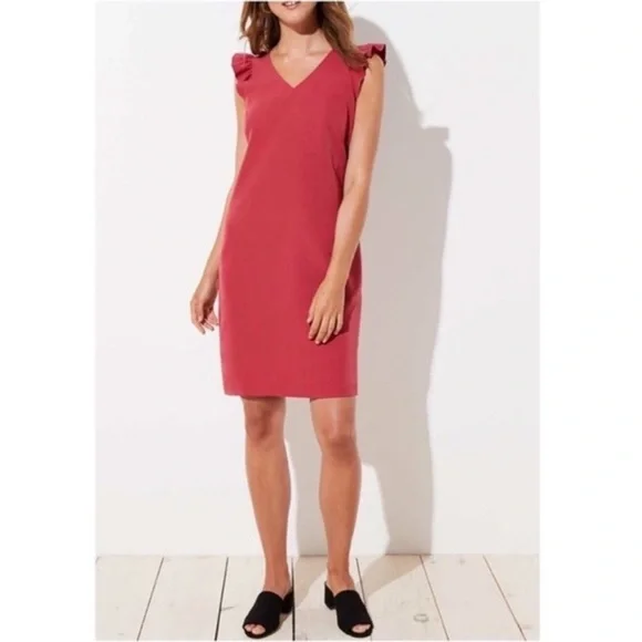 open lace back dress Rose Red Abstract Print Ruffle Sleeve Shift Dress main image 0